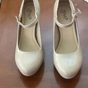 Patent Mary Jane Heels in Beige by